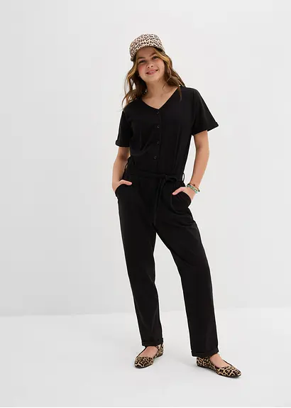 bonprix Mädchen Jumpsuit mit dekorativen Knöpfen - schwarz Super Sparpreis