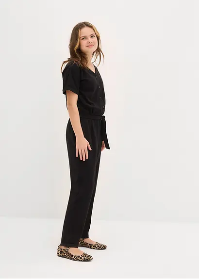 bonprix Mädchen Jumpsuit mit dekorativen Knöpfen - schwarz Super Sparpreis