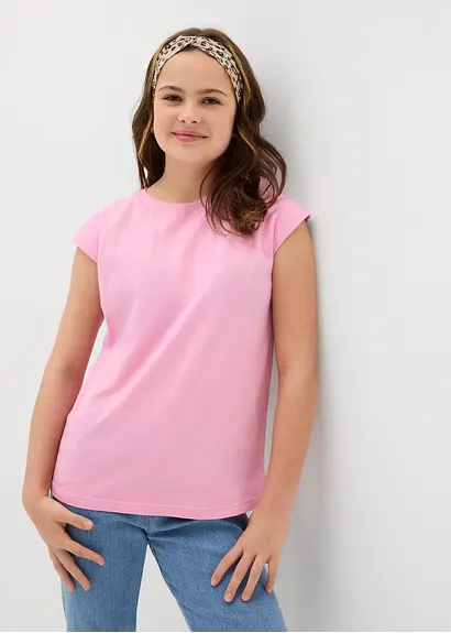 bonprix Schlichtes Mädchen Shirt mit kurzen Ärmeln - rosa Kostenlose Rückgabe