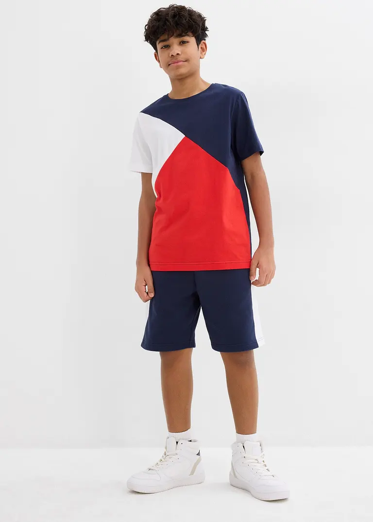 bonprix Cooles Jungen Set bestehend aus T-Shirt und Bermuda in Colorblocking-Optik Nur noch ein Tag übrig