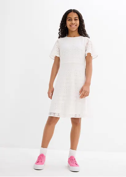 bonprix Süßes Mädchenkleid mit dekorativer Spitze - weiß Black Friday Preise