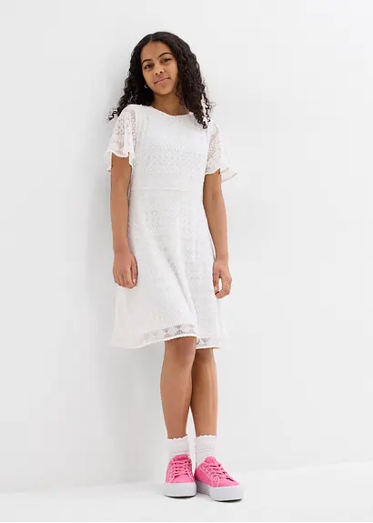 bonprix Süßes Mädchenkleid mit dekorativer Spitze - weiß Black Friday Preise