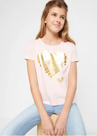 bonprix Tolles Mädchen T-Shirt mit Print - hellgrau meliert + puderrosa Verkauf