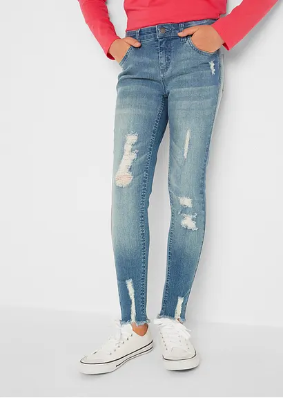 bonprix Mädchen Skinny-Jeans mit Used Effekt - blau - Kinder Angebote