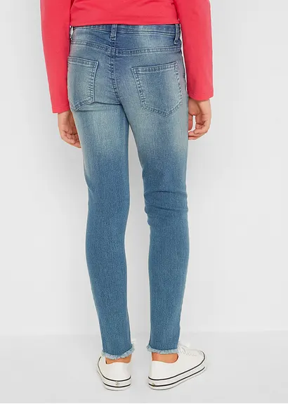 bonprix Mädchen Skinny-Jeans mit Used Effekt - blau - Kinder Angebote
