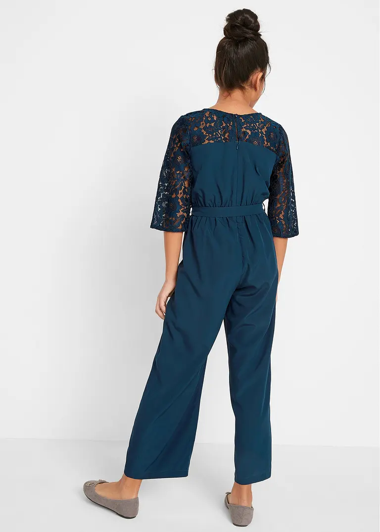 bonprix Toller Mädchen Overall mit Spitze und Stoffgürtel - blau - Kinder Kostenloser Versand