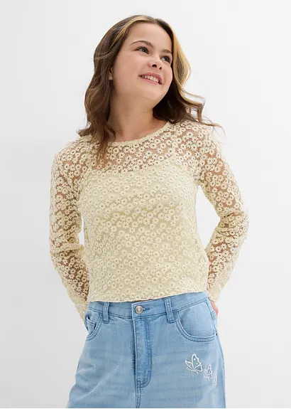 bonprix Verspielte Spitzenbluse mit eingenähtem Jerseytop - natur Rabatt