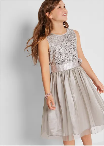 bonprix Festliches Mädchen Kleid mit dekorativen Details - silber Versandkostenfrei