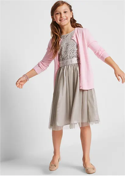 bonprix Festliches Mädchen Kleid mit dekorativen Details - silber Versandkostenfrei
