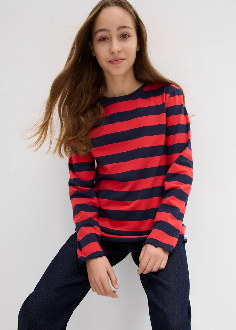bonprix Mädchen Langarmshirt in Slim Fit aus Bio-Baumwolle - rot Flash Sale