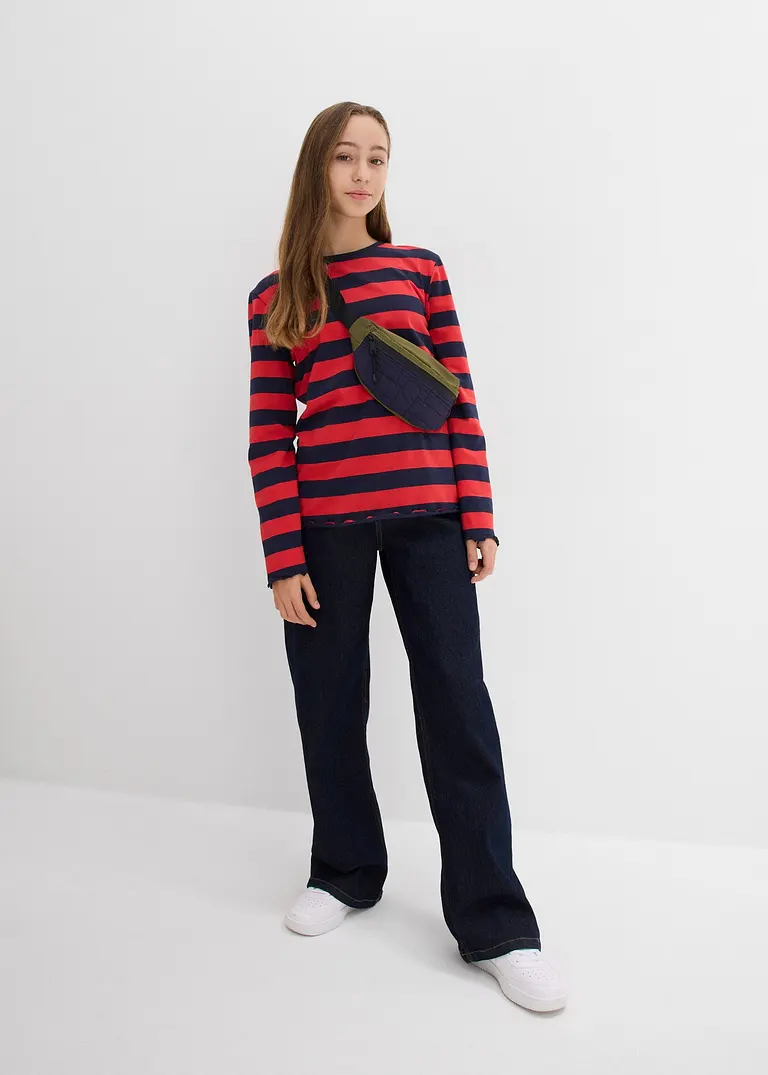 bonprix Mädchen Langarmshirt in Slim Fit aus Bio-Baumwolle - rot Flash Sale