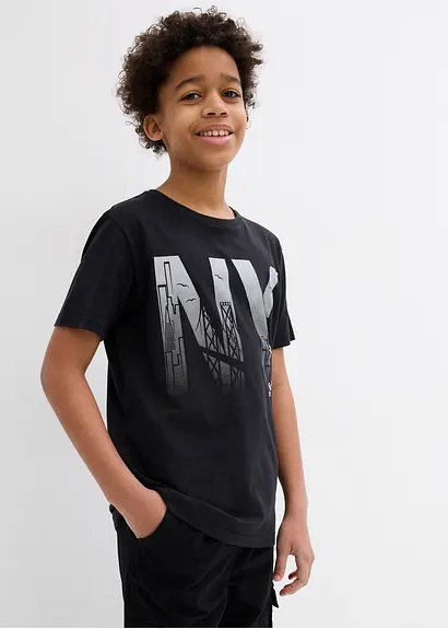 bonprix Cooles Jungen T-Shirt mit großem Druck vorne - schwarz Begrenztes Angebot