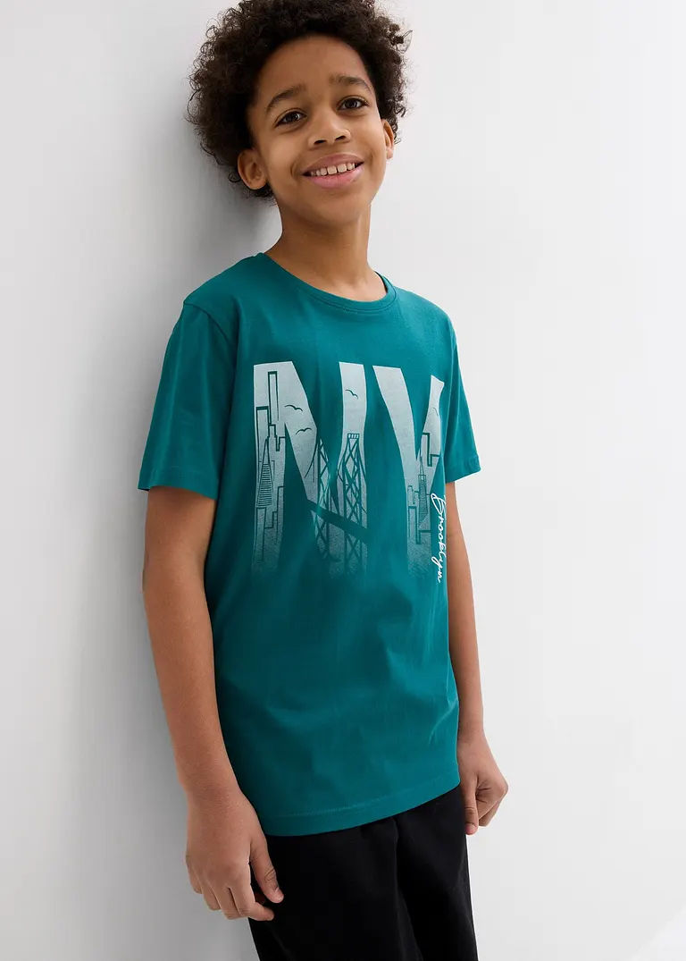 bonprix Cooles Jungen T-Shirt mit großem Druck vorne - petrol Online Shopping