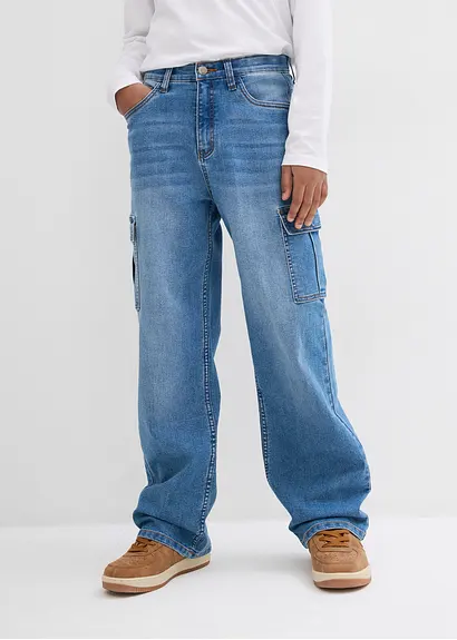 bonprix Angesagte Jungen Cargo-Jeans mit 6 Taschen - blau Saisonschlussverkauf