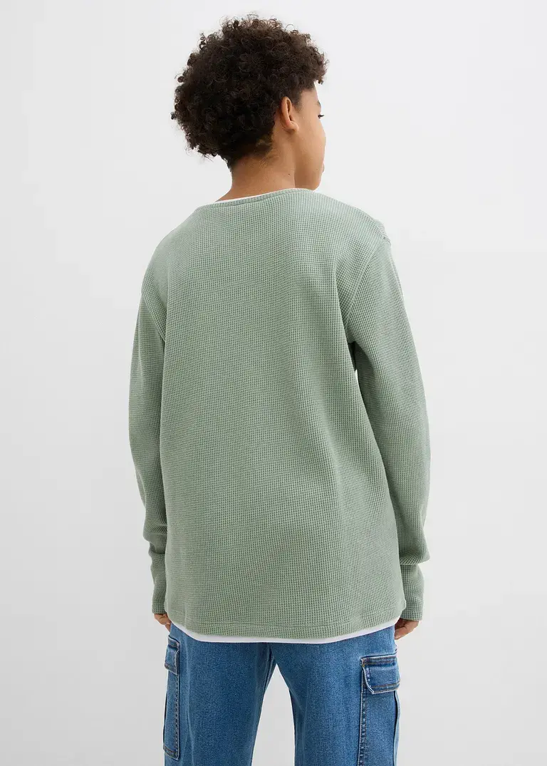 bonprix Schönes Jungen Langarmshirt in 2 in 1 Optik mit Rundhalsausschnitt Exklusive Angebote