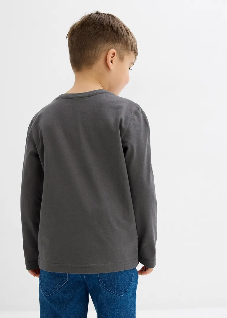 bonprix Cooles Jungen Langarmshirt mit einem großen Dino-Druck - grau Saisonale Angebote