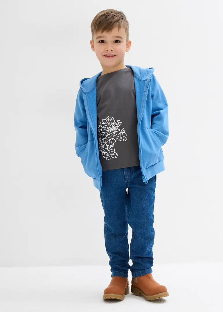 bonprix Cooles Jungen Langarmshirt mit einem großen Dino-Druck - grau Saisonale Angebote