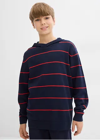 bonprix Jungen Streifenpullover mit Kapuze - blau - Kinder Räumungsverkauf