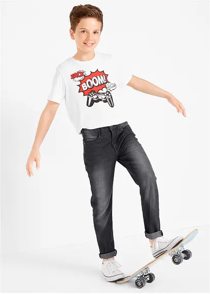 bonprix Schmale Jungen Jeans mit leichter Waschung - blau VIP-Rabatte