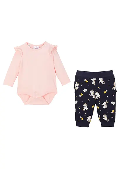 bonprix Niedliches Set mit buntem Print - puderrosa + dunkelblau bedruckt Clearance-Verkauf