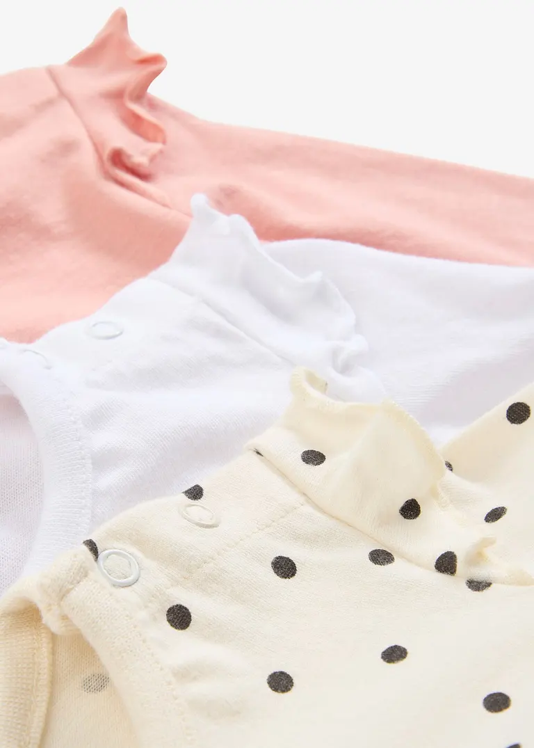 bonprix 3er Packung Baby Bodies mit Rüschen und Knöpfen an der Schulter und im Schritt zollfrei