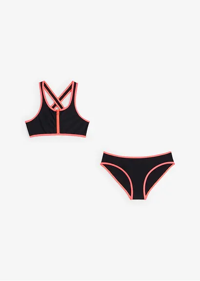 bonprix Sportlicher Bikini mit Reißverschluss Detail und Säumen in Kontrastfarbe Blitzverkäufe