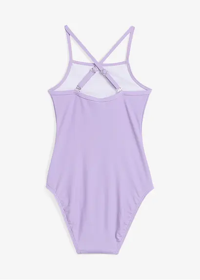 bonprix Niedlicher Badeanzug mit coolen überkreuzten Trägern. - lila Fabrik Onlineshop