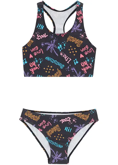 bonprix Modischer Bikini mit Ringerrücken - schwarz - Kinder Fabrikpreis