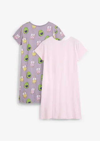 bonprix Tolle Mädchen Nachthemden mit Avocado und Bubble Tea Druck und Bio-Baumwolle im 2er Pack Lagerräumung