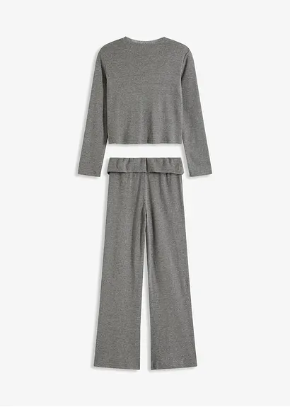 bonprix Mädchen Langarmshirt mit Spitze am Ausschnitt und mit bequemer ausgestellter Hose (2-tlg. Set) Riesige Ersparnisse