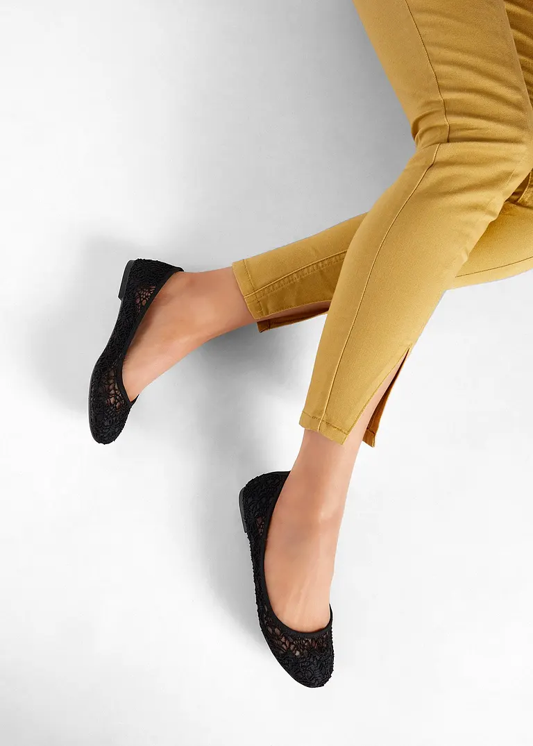 bonprix Verspielte Ballerina mit Spitze - schwarz - Damen Clearance-Verkauf