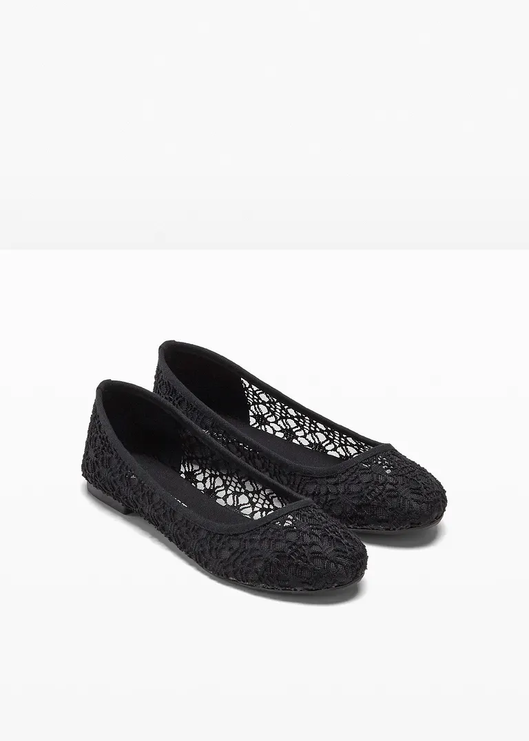 bonprix Verspielte Ballerina mit Spitze - schwarz - Damen Clearance-Verkauf