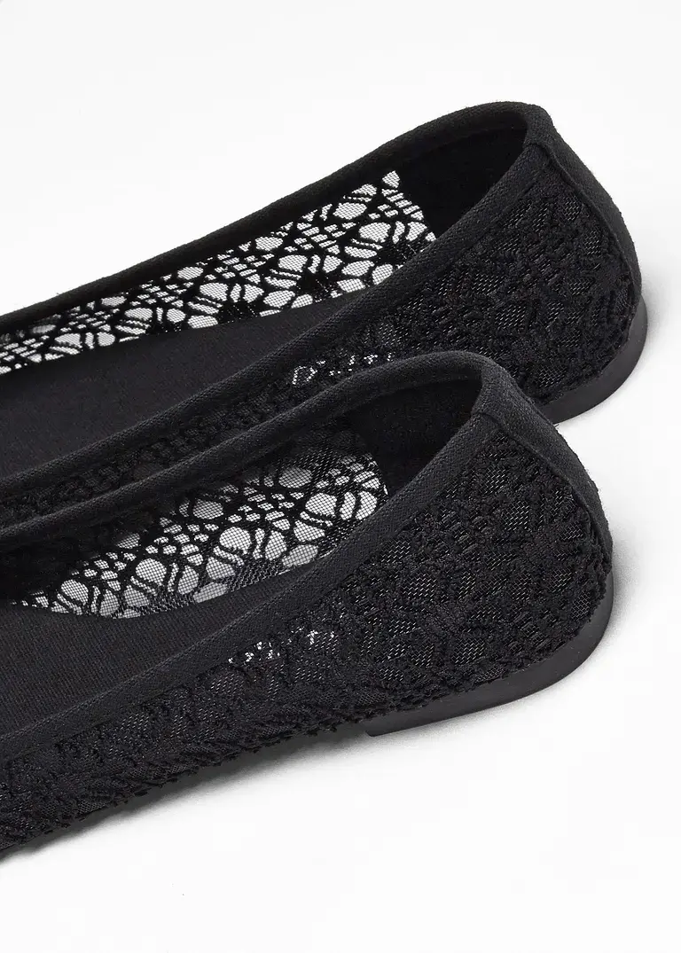 bonprix Verspielte Ballerina mit Spitze - schwarz - Damen Clearance-Verkauf