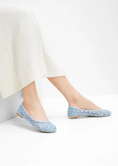 bonprix Verspielte Ballerina mit Spitze - blau - Damen Fabrikladen