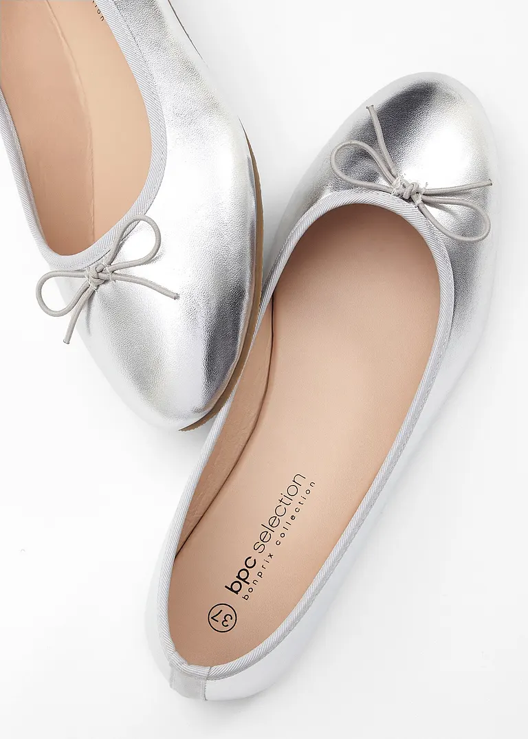 bonprix Niedliche Ballerina mit Schleife - silber - Damen Black Friday Preise