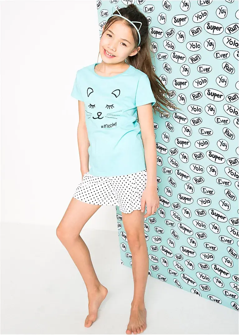 bonprix Bedruckter Pyjama mit süßem Print - aqua/weiß bedruckt Fabrik Onlineshop