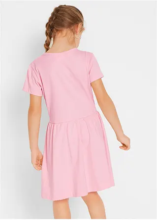 bonprix Doppelpack Mädchen Jerseykleid mit Druck - puderrosa+grau meliert Versandkostenfrei