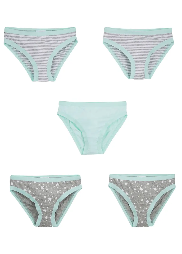 bonprix Schöne Slips mit Print im 5er Pack - hellgrau meliert/weiß/mint Flash Sale