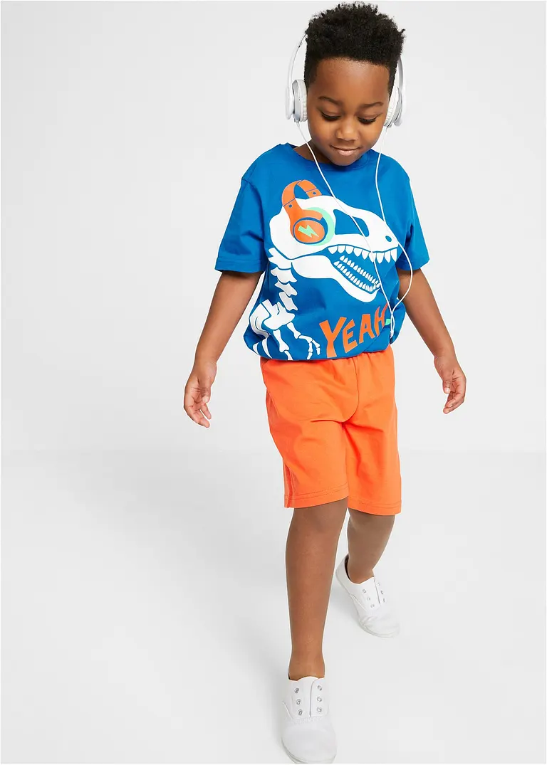 bonprix Cooler Schlafanzug mit Dino-Print - azurblau/orange Begrenztes Angebot