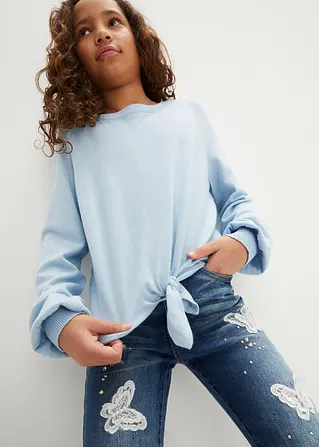 bonprix Weicher Mädchen Feinstrickpullover mit Knotendetail - blau Osterangebot