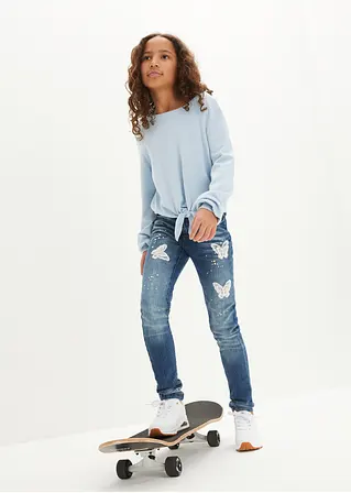 bonprix Weicher Mädchen Feinstrickpullover mit Knotendetail - blau Osterangebot