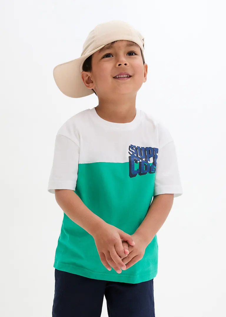 bonprix Cooles zweifarbiges T-Shirt mit Druck auf der Brust - weiß Valentinstagsangebot
