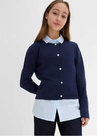 bonprix Mädchen Feinstrickjacke vielseitig kombinierbar - blau Jubiläumsangebot