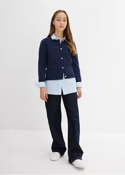 bonprix Mädchen Feinstrickjacke vielseitig kombinierbar - blau Jubiläumsangebot