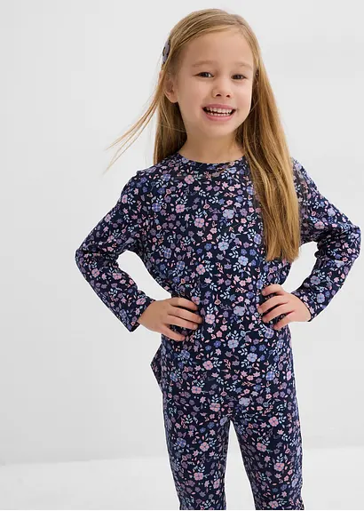 bonprix Mädchen Langarmshirt mit Blumen-Druck - blau - Kinder Top Angebot