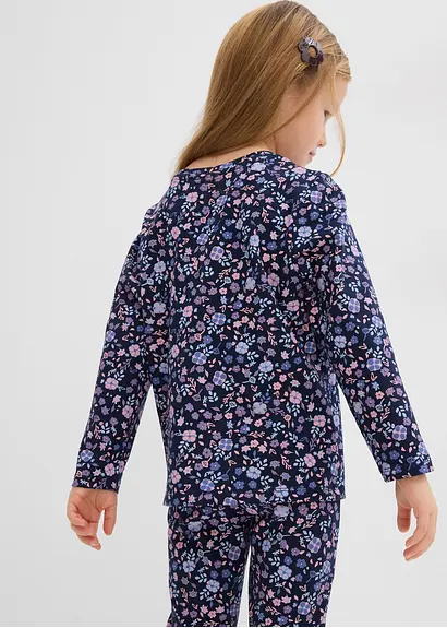 bonprix Mädchen Langarmshirt mit Blumen-Druck - blau - Kinder Top Angebot