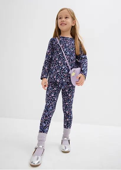 bonprix Mädchen Langarmshirt mit Blumen-Druck - blau - Kinder Top Angebot