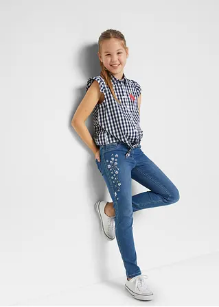 bonprix Hübsche Mädchen Jeggings mit Blumenstickerei - blau Neueste Mode