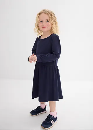 bonprix Langarm Mädchen Jerseykleid aus reiner Bio-Baumwolle - blau Blitzangebot