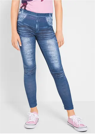 bonprix Tolle Mädchen Leggings mit angesagtem Denimdruck - blau Große Rabatte